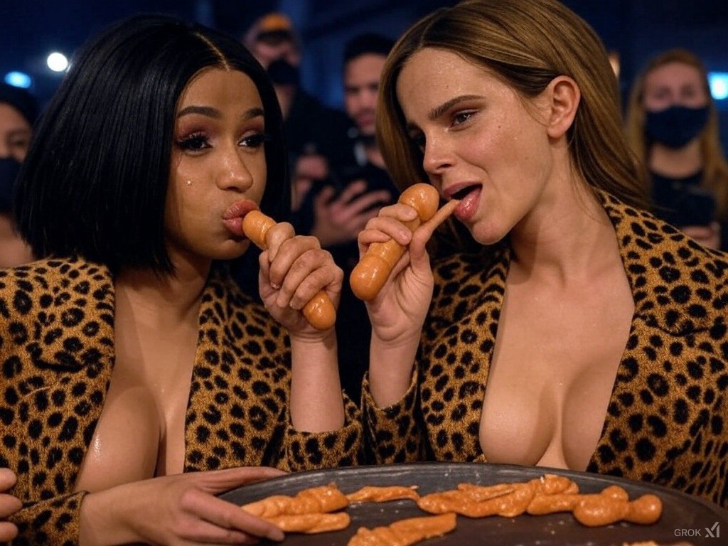 5diHNjKI Emma Watson and Cardi playing with sausages 28.jpg